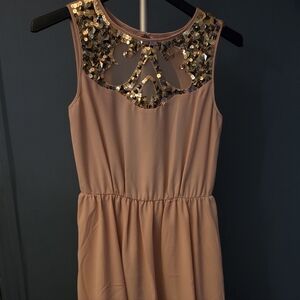 ASOS Petite Blush Sequin Dress Gold Embellished Party Wedding Guest Size 6
